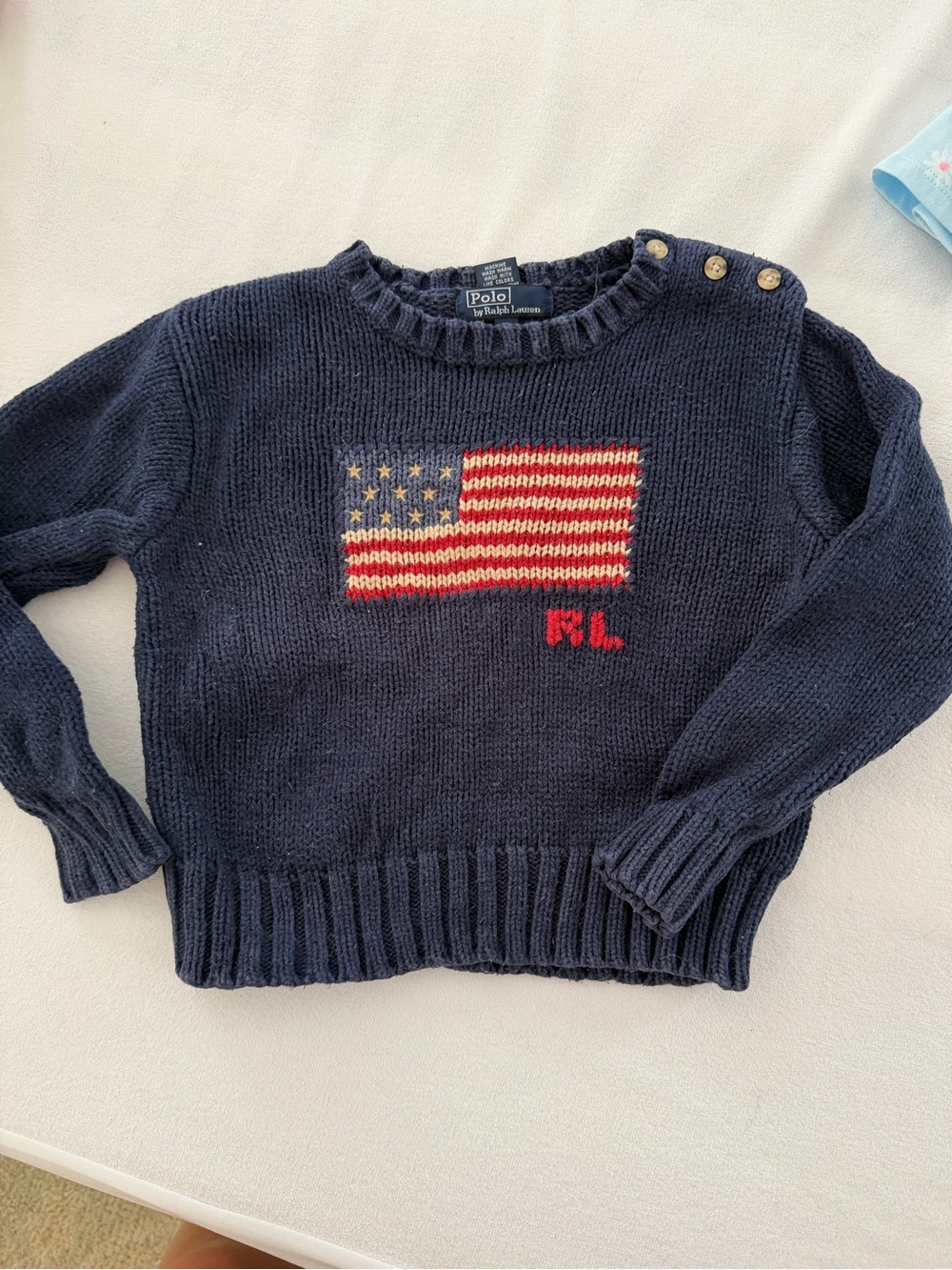 Ralph Lauren Navy Knit Sweater with American Flag